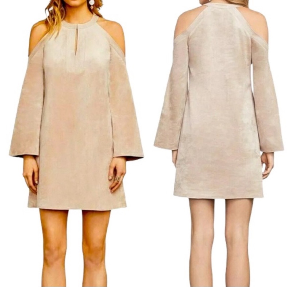 BCBGMaxAzria Laguna Women’s Faux Suede Cold Shoulder Mini Dress. Size Medium